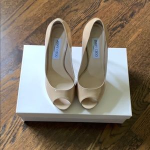 Jimmy Choo Patent Leather Open toe nude pumps